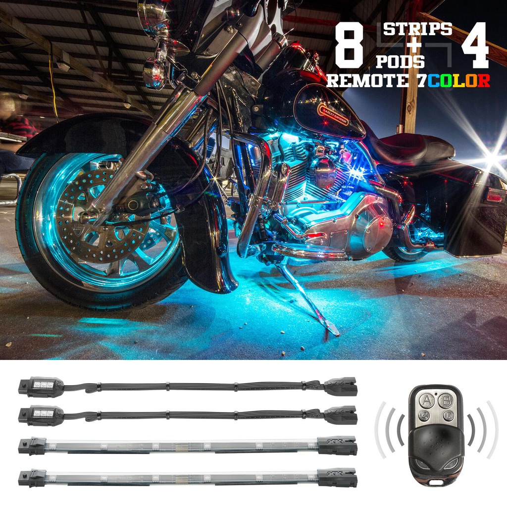 XK Glow MultiColor Motorcycle LED Accent Light Kit with Remote Key Fob Parts Giant